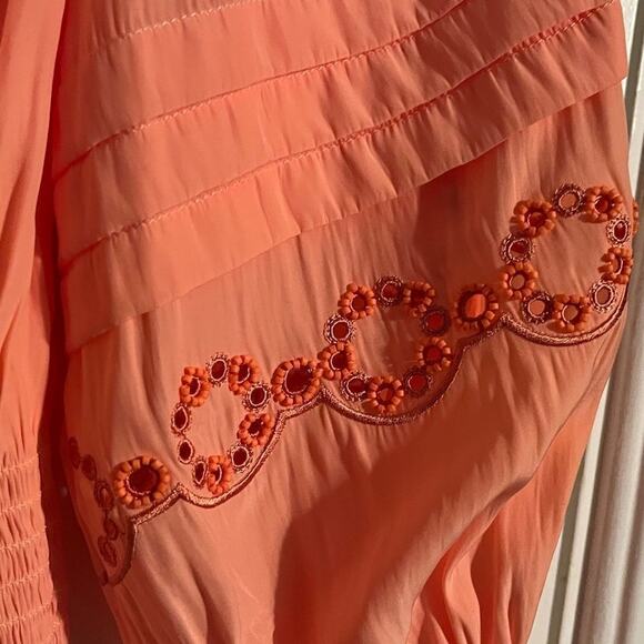 NWT Ramy Brook Clara Peach off the Shoulder Shirt with Beading Detail MSRP $385 - Picture 7 of 8